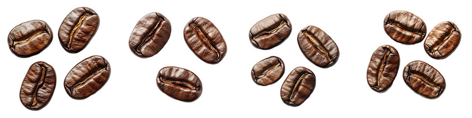 Obraz premium Multiple Roasted Coffee Beans Close Up View isolated with Transparent PNG