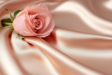 Pink rose is placed on a piece of pink fabric