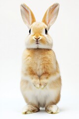 Fototapeta premium Cute bunny standing upright, adorable pet, fluffy rabbit, Easter celebration, spring season, animal portrait, playful creatures, cheerful nature.