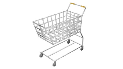 空のショッピングカート・買い物カート・カート　3D・レンダリング　PNG透過／JPEG白背景