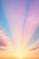Sunrise over horizon, vibrant pastel colors radiating light, natures beauty, new beginnings, peaceful morning, inspirational scenery, relaxation, meditation.
