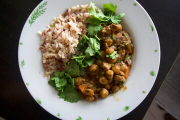 rice with bean curry and coriander