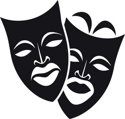 Drama comedy acting masks or theater play flat vector