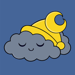 Blue sky vector art with cartoon clouds, sun, moon, and a kid illustration, a weather concept