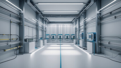 Fototapeta premium Advanced Technical Control Room with Wall-Mounted Systems..