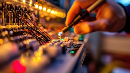 Close-Up of a Music Producer Adjusting Audio Equipment in Studio