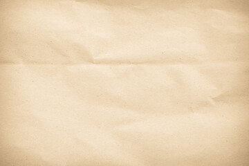 Old paper vintage texture surface for background. Recycle pale brown paper crumpled texture, Cream color recycled kraft paper texture blank with copy space for text.