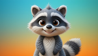 Obraz premium A cartoonish raccoon character is centered in the composition