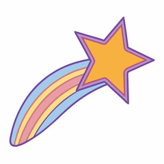 Obraz premium A bright, gold star vector design with rainbow colors and stripes, a festive holiday icon