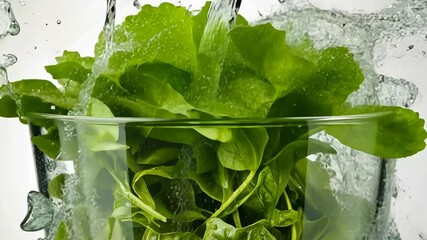 Fresh lettuce being washed under clean water in a clear bowl for healthy meal preparation