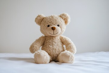 Obraz premium A friendly plush teddy bear sitting on a white surface