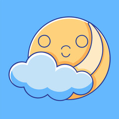 Cartoon baby sleeps peacefully on fluffy clouds in a sunny sky