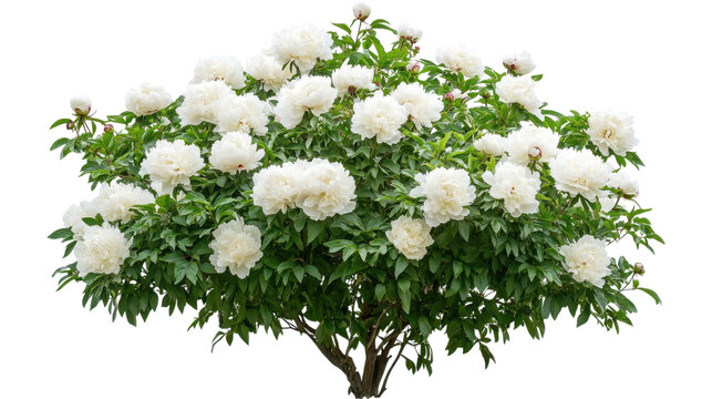 peonies bush on garden isolated on white background,