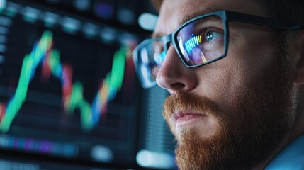 Financial analyst reviewing market data trends office gigapixel image professional environment close-up viewpoint