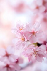 Naklejka premium Cherry blossom flowers in full bloom, representing spring, renewal, beauty, natures awakening, peaceful ambiance, romantic settings, World Photography Day.