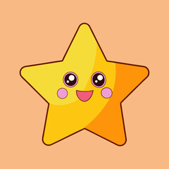 A bright yellow cartoon cat and star smile with happy, funny faces, a cute vector design