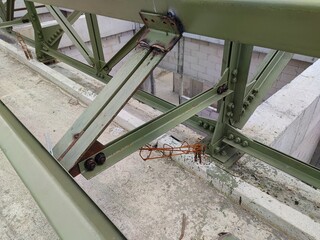 Detailed shot of interconnected steel beams in an engineering project