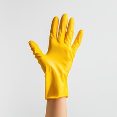 Yellow gloved hand raised