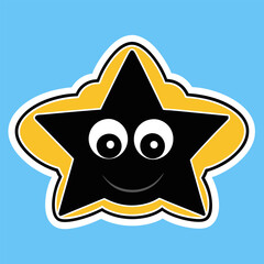 A cute vector cartoon cat and star, their funny faces smiling with big eyes, a happy icon illustration