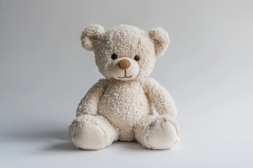 Obraz premium An adorable plush teddy bear resting on a white surface