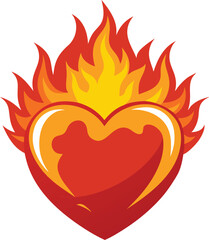 Flaming Heart Illustration: Burning Heart with Flames, Vector Design