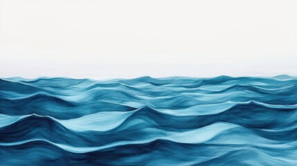 A serene painting of rolling ocean waves in various shades of blue, evoking tranquility and the beauty of nature.