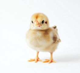 A cute little yellow chick  standing on two legs  