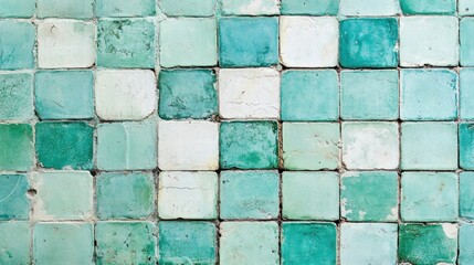 Vintage Teal and White Tile Mosaic Background Texture