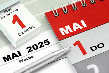 Deutscher Kalender Datum 1. Mai  2025 Tag der Arbeit