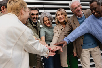 A diverse group of seniors bonding and enjoying their golden years outdoors