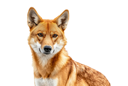 Wild dog with striking orange fur and intelligent gaze on a transparent background, cut out