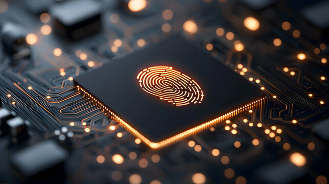 Glowing Orange Fingerprint on a Dark Circuit Board