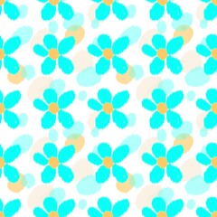 Fototapeta premium seamless pattern with blue flowers on white background, abstract ikat art.