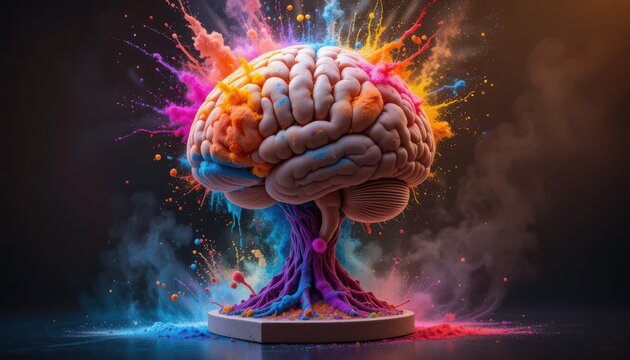 Brain with Colorful Explosion of Ideas and Creativity Unleashed