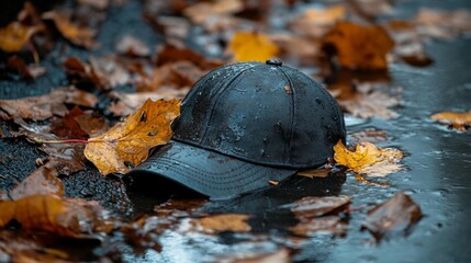 Autumn Rain: Lost Cap in Fall Leaves