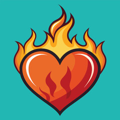 Flaming Heart Illustration with Fire and Flames