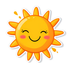 Cute sun with smile for sticker. Design element.