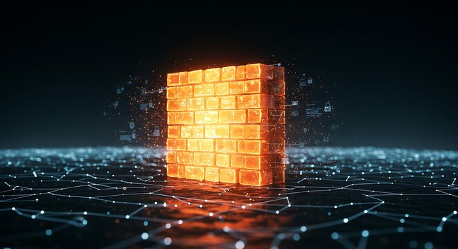 Digital Firewall Security Blocking Cyber Threats on a Network - Powered by Adobe