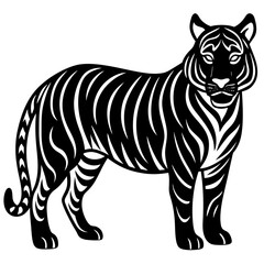Obraz premium tiger silhouette vector black outline, white background. simple lines, no facial details 
