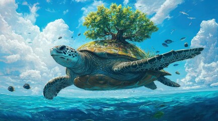 Obraz premium A sea turtle is seen swimming