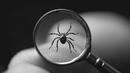A close-up view of a spider inside a magnifying glass