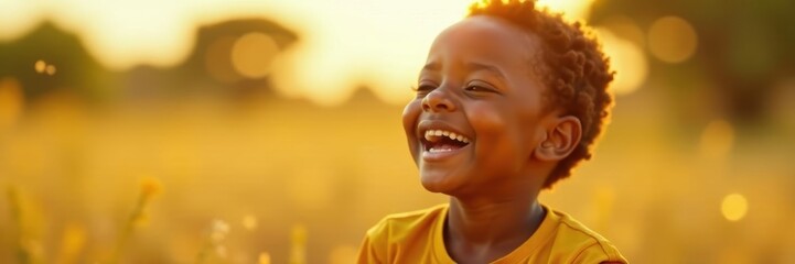 Joyful child laughing, bright clothes, sunny Africa, emotion, smile