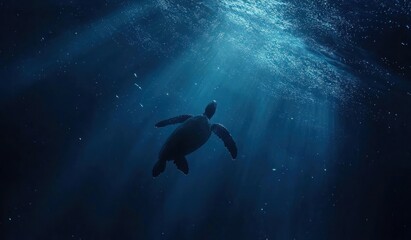 Obraz premium A sea turtle is seen swimming