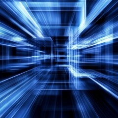 Abstract representation of a high-speed digital network with glowing blue lines and geometric shapes