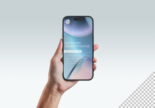 User Hand Holding Isolated Modern Smartphone Mockup