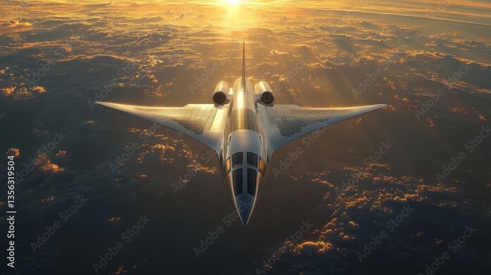 Poster a hypersonic spaceplane ascends through the atmosphere during dawn, showcasing cutting edge propulsi