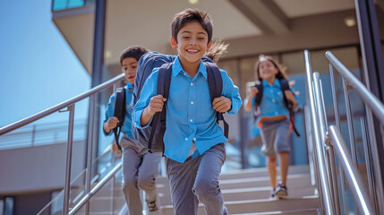 Indian school children running together