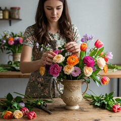 woman watering flowers