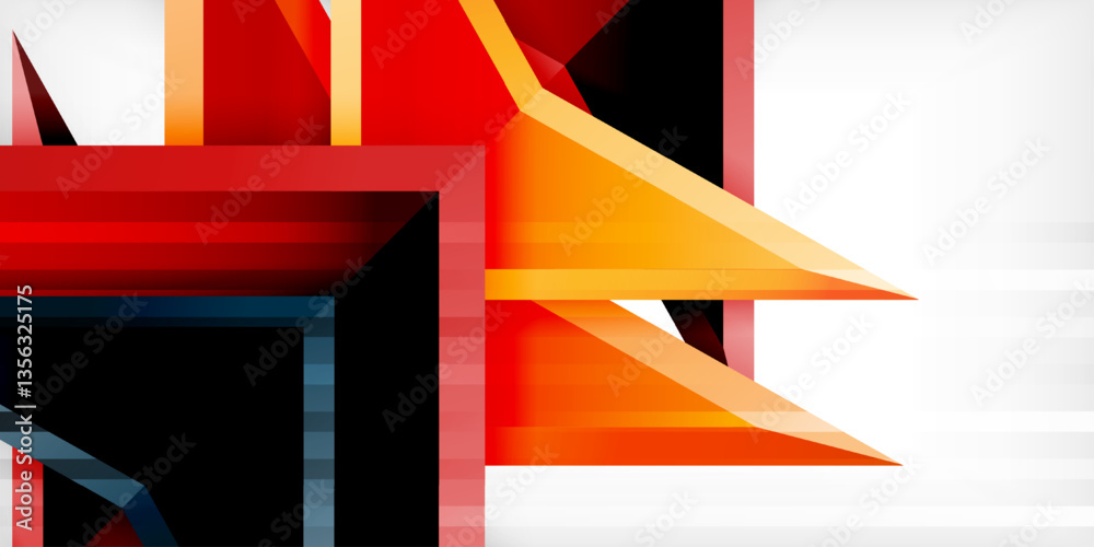 Poster arrows with 3d effect abstract background. triangles on light grey backdrop