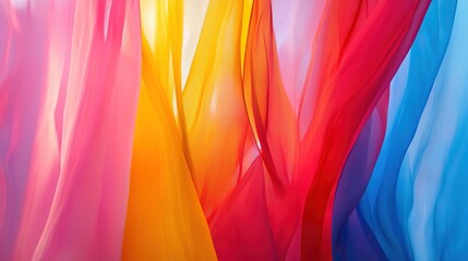 Curtain unveils vibrant hues, abstract backdrop, soft light; a moment of discovery and transformation.
